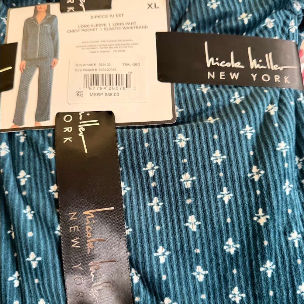 Nicole Miller Dark Blue Pajama Set with Light Accents - Picture 3 of 3
